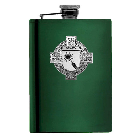 Brady Irish Celtic Cross Badge 8 oz. Flask Green, Black or Stainless 