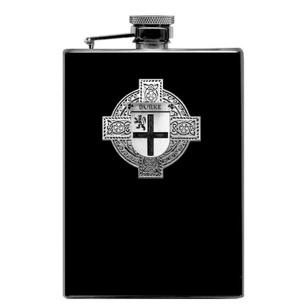 Burke Irish Celtic Cross Badge 8 oz. Flask Green, Black or Stainless 