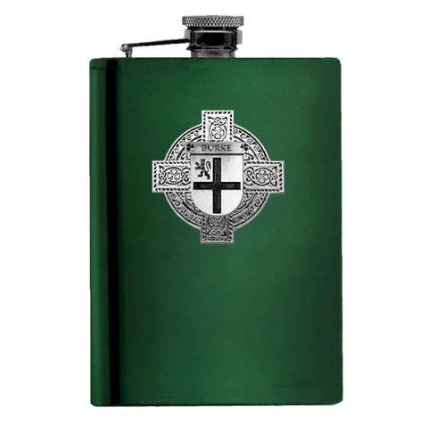 Burke Irish Celtic Cross Badge 8 oz. Flask Green, Black or Stainless 