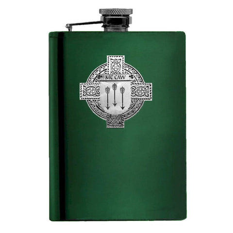 McCaw Irish Celtic Cross Badge 8 oz. Flask Green, Black or Stainless 