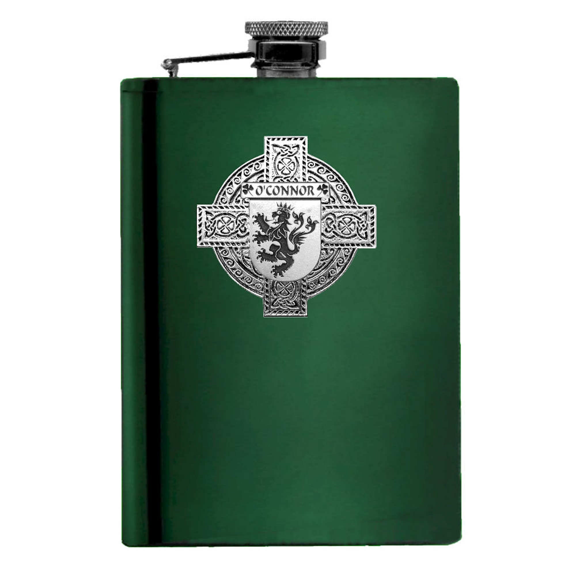 O'Connor Kerry Irish Celtic Cross Badge 8 oz. Flask Green, Black or Stainless 