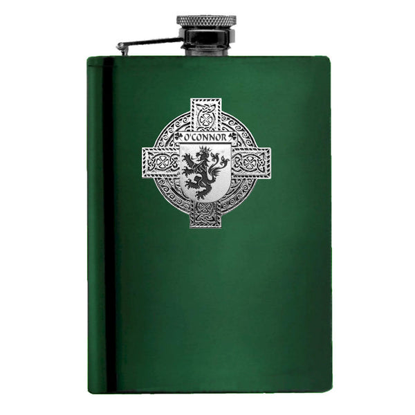 O'Connor Kerry Irish Celtic Cross Badge 8 oz. Flask Green, Black or Stainless 