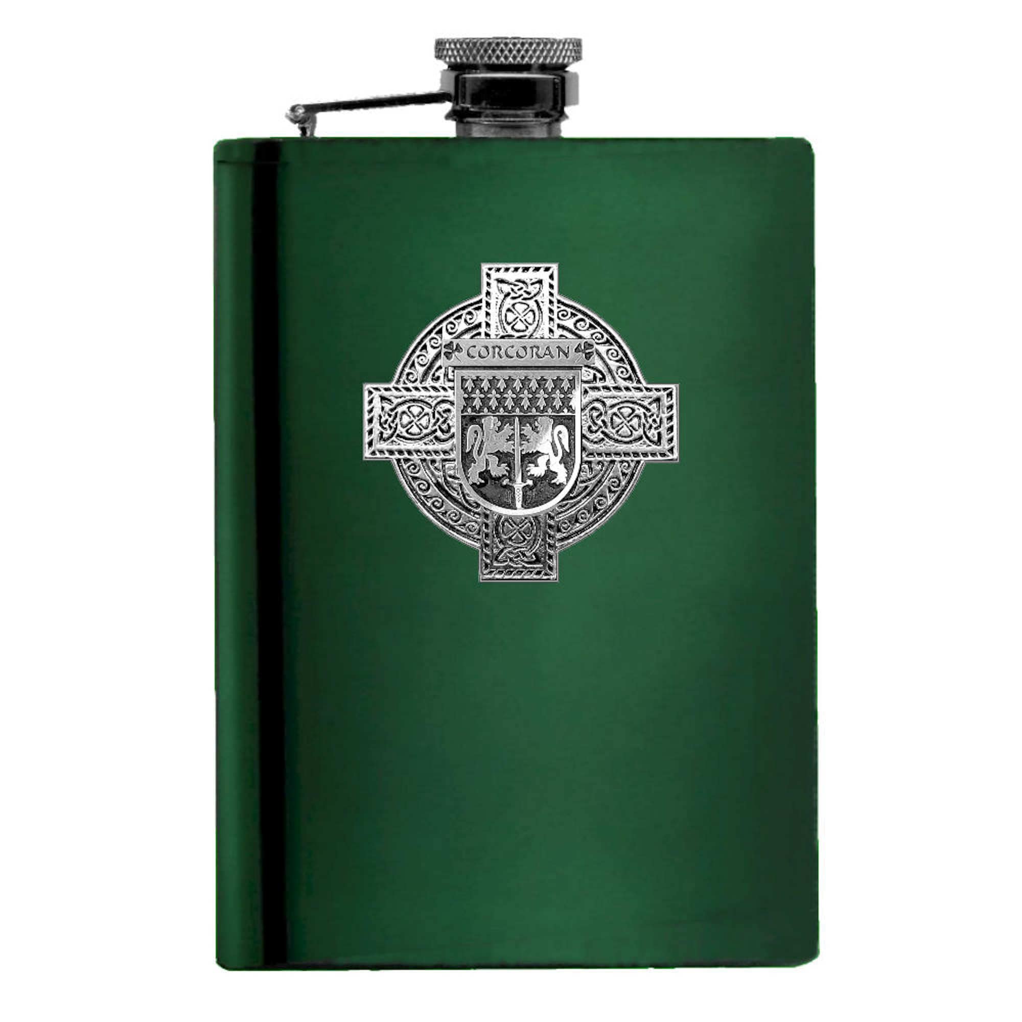 Corcoran Irish Celtic Cross Badge 8 oz. Flask Green, Black or Stainless 