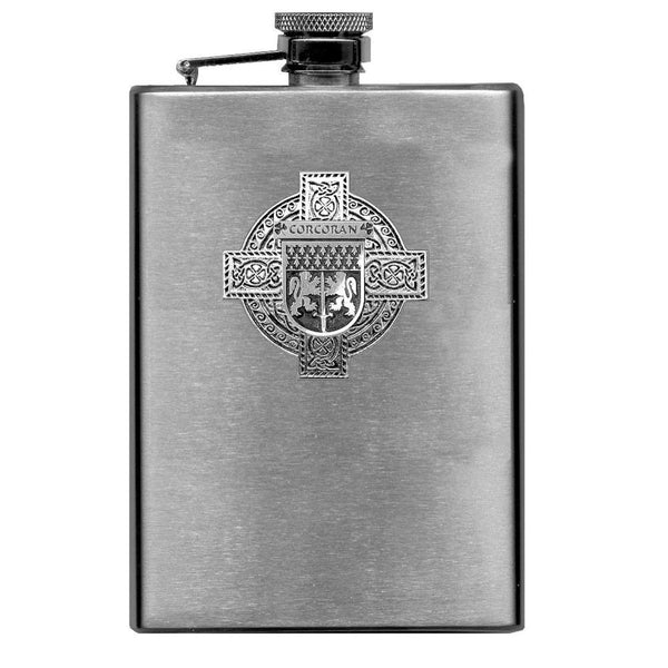 Corcoran Irish Celtic Cross Badge 8 oz. Flask Green, Black or Stainless 