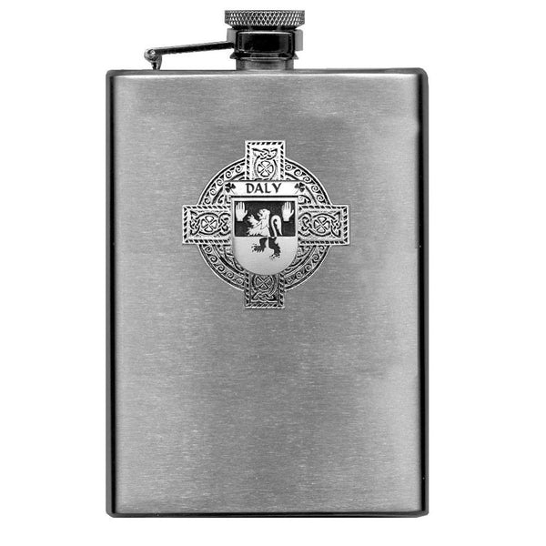 Daly Irish Celtic Cross Badge 8 oz. Flask Green, Black or Stainless 