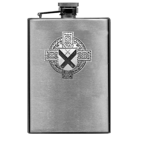 Dowd Irish Celtic Cross Badge 8 oz. Flask Green, Black or Stainless 