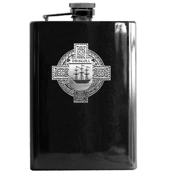 Driscoll Irish Celtic Cross Badge 8 oz. Flask Green, Black or Stainless 
