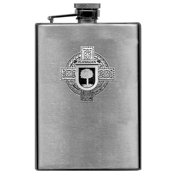 Flanagan Irish Celtic Cross Badge 8 oz. Flask Green, Black or Stainless 