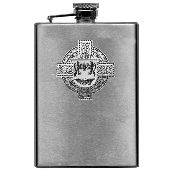 Flaherty Irish Celtic Cross Badge 8 oz. Flask Green, Black or Stainless