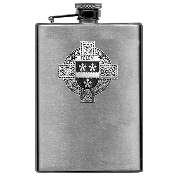 Foley Irish Celtic Cross Badge 8 oz. Flask Green, Black or Stainless 
