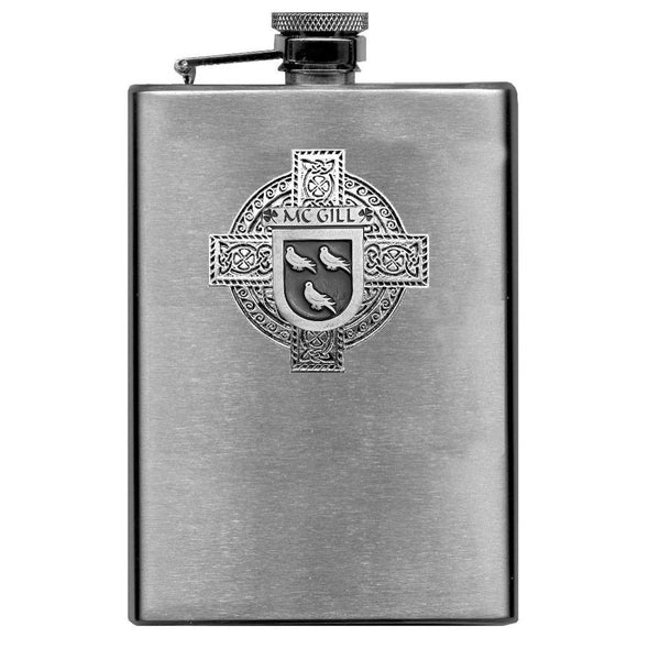 McGill Irish Celtic Cross Badge 8 oz. Flask Green, Black or Stainless 