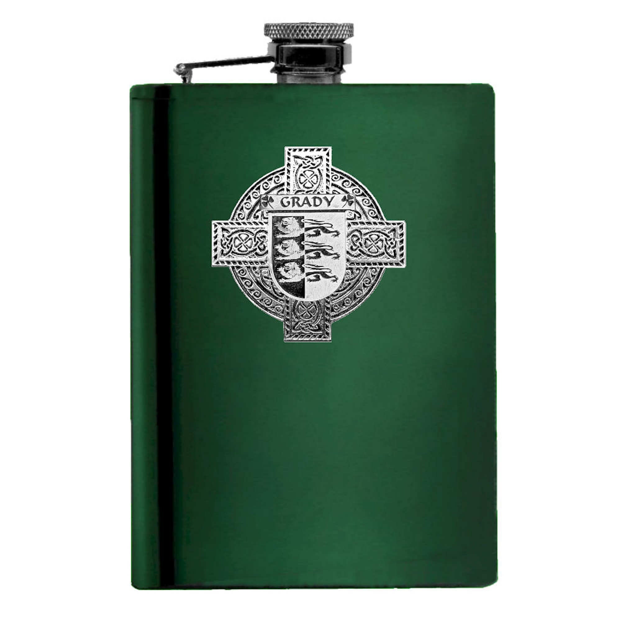 Grady Irish Celtic Cross Badge 8 oz. Flask Green, Black or Stainless 