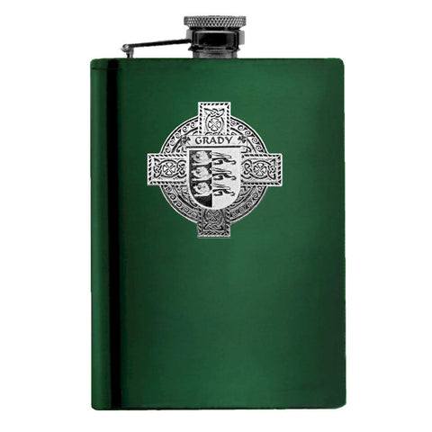 Grady Irish Celtic Cross Badge 8 oz. Flask Green, Black or Stainless 