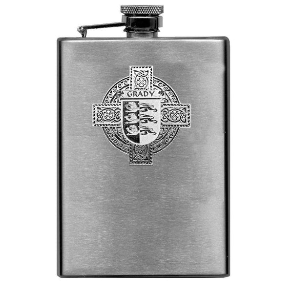 Grady Irish Celtic Cross Badge 8 oz. Flask Green, Black or Stainless 