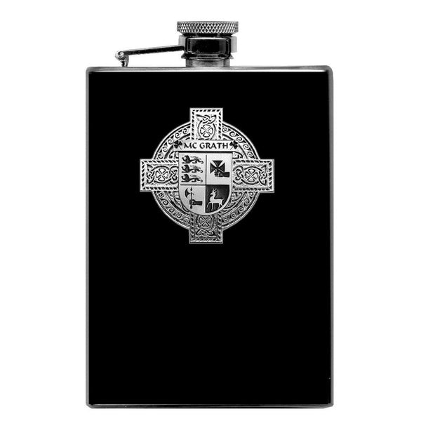 McGrath Irish Celtic Cross Badge 8 oz. Flask Green, Black or Stainless 