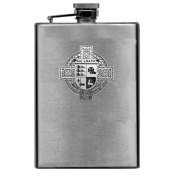 McGrath Irish Celtic Cross Badge 8 oz. Flask Green, Black or Stainless 
