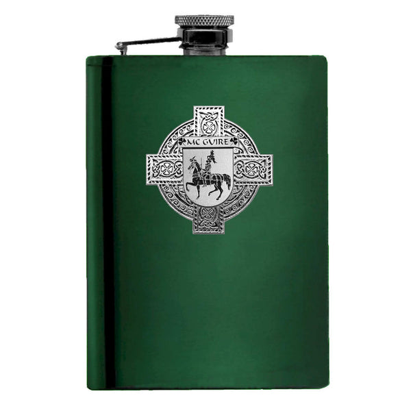 McGuire Irish Celtic Cross Badge 8 oz. Flask Green, Black or Stainless 