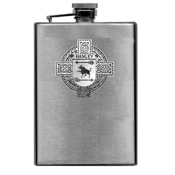 Hanley Irish Celtic Cross Badge 8 oz. Flask Green, Black or Stainless 