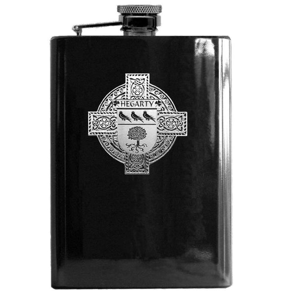 Hegarty Irish Celtic Cross Badge 8 oz. Flask Green, Black or Stainless 