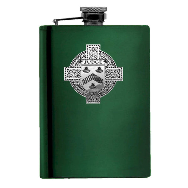 Judge Irish Celtic Cross Badge 8 oz. Flask Green, Black or Stainless 