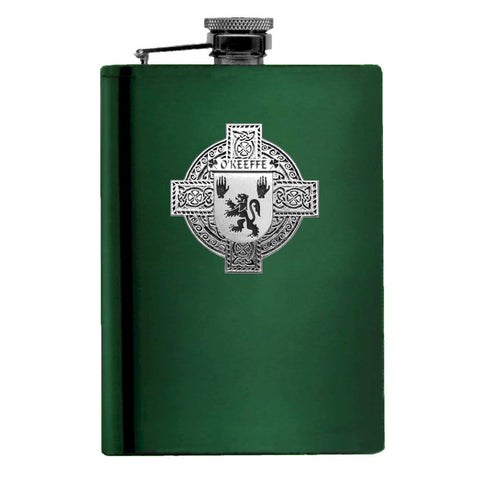 O'Keeffe Irish Celtic Cross Badge 8 oz. Flask Green, Black or Stainless 