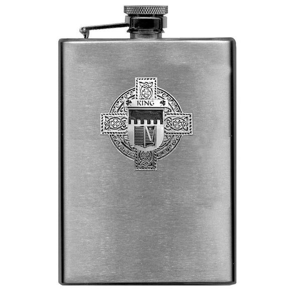 King Irish Celtic Cross Badge 8 oz. Flask Green, Black or Stainless 