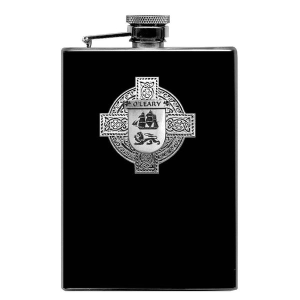 O'Leary Irish Celtic Cross Badge 8 oz. Flask Green, Black or Stainless 