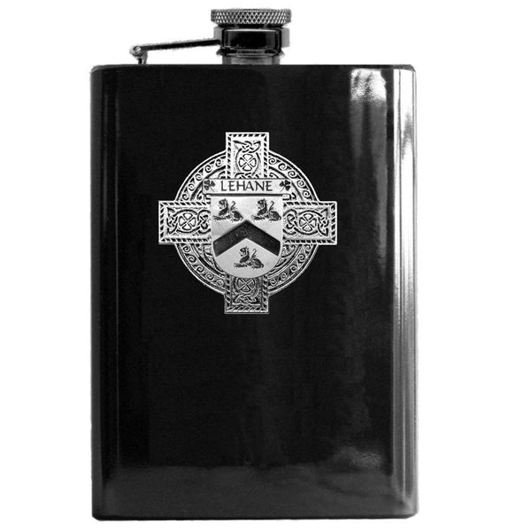Lehane Irish Celtic Cross Badge 8 oz. Flask Green, Black or Stainless 