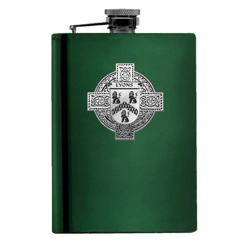 Lyons Irish Celtic Cross Badge 8 oz. Flask Green, Black or Stainless 