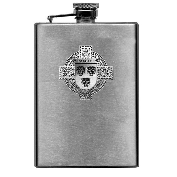 Magee Irish Celtic Cross Badge 8 oz. Flask Green, Black or Stainless 