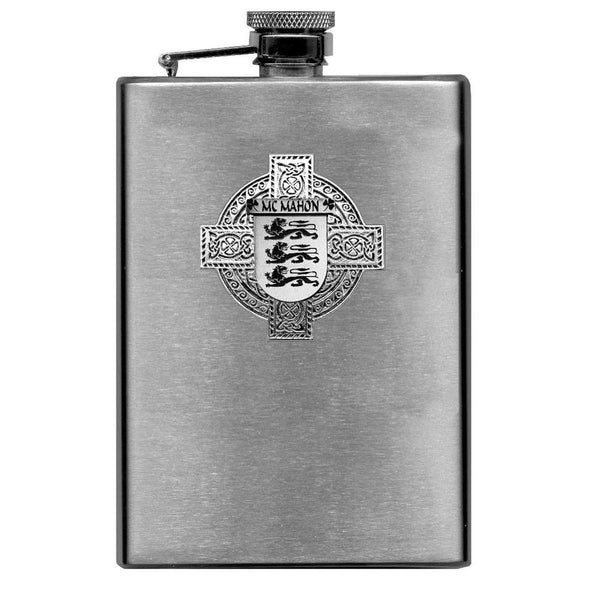 McMahon Irish Celtic Cross Badge 8 oz. Flask Green, Black or Stainless 