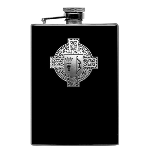 Maloney Irish Celtic Cross Badge 8 oz. Flask Green, Black or Stainless 