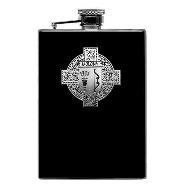 Molony Irish Celtic Cross Badge 8 oz. Flask Green, Black or Stainless 