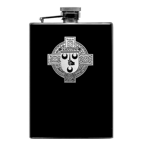 Mullen Irish Celtic Cross Badge 8 oz. Flask Green, Black or Stainless 