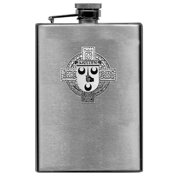 Mullen Irish Celtic Cross Badge 8 oz. Flask Green, Black or Stainless 