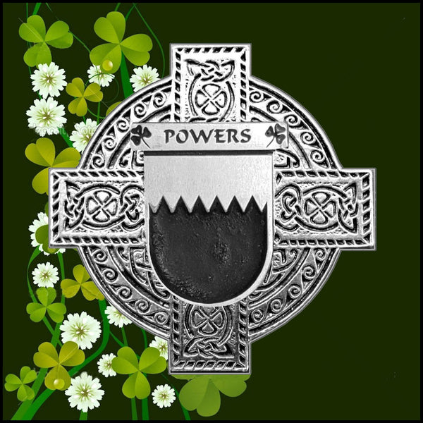 Powers Irish Celtic Cross Badge 8 oz. Flask Green, Black or Stainless 