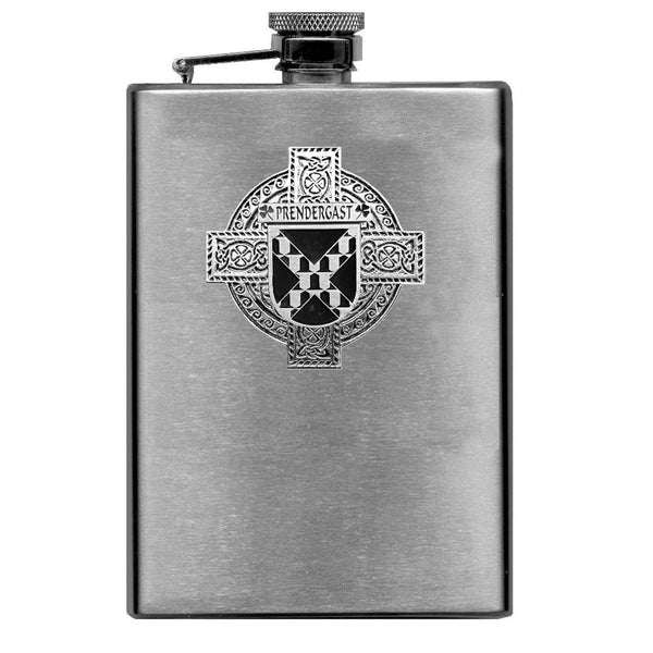 Prendergast Tipperary Irish Celtic Cross Badge 8 oz. Flask Green, Black or Stainless 
