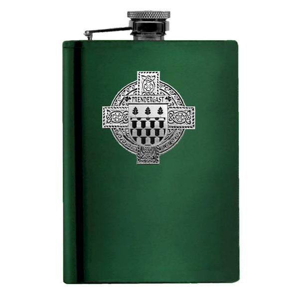 Prendergast Wexford Irish Celtic Cross Badge 8 oz. Flask Green, Black or Stainless 