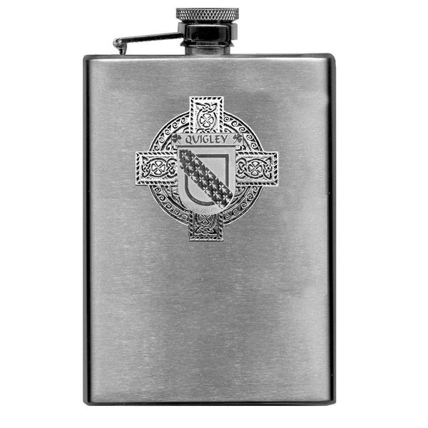 Quigley Irish Celtic Cross Badge 8 oz. Flask Green, Black or Stainless 