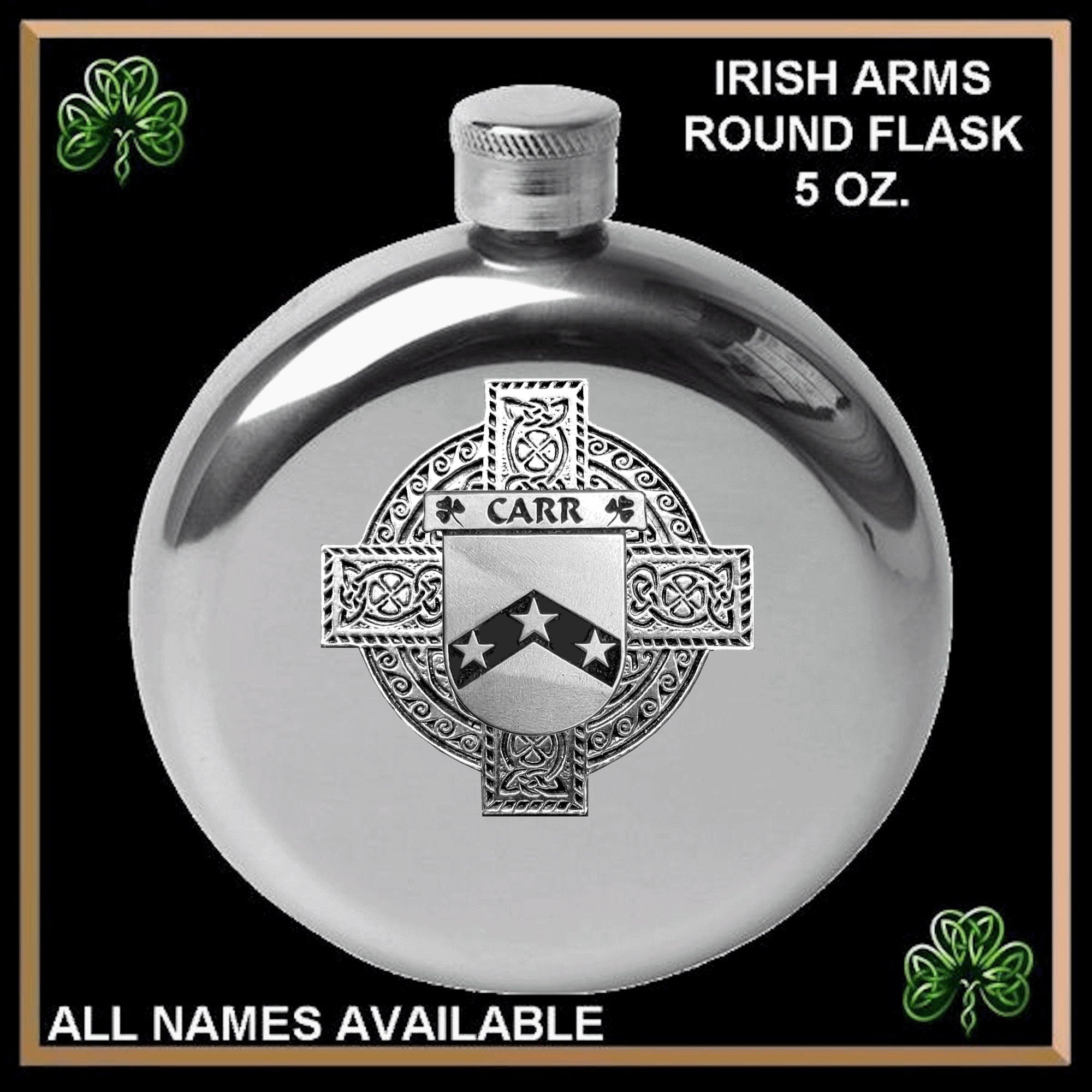 Carr Irish Celtic Cross Round Flask 5 oz