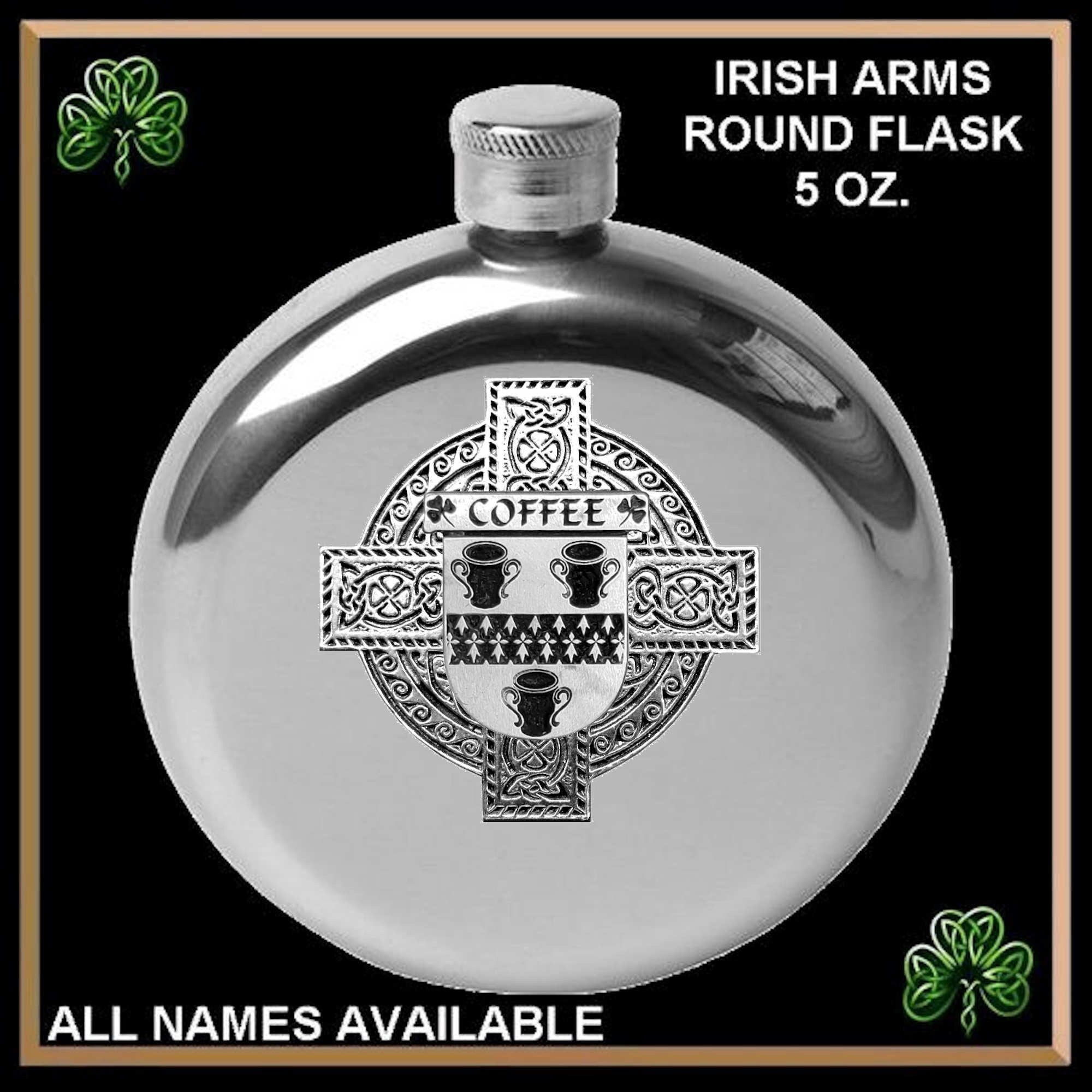 Coffee Irish Celtic Cross Round Flask 5 oz