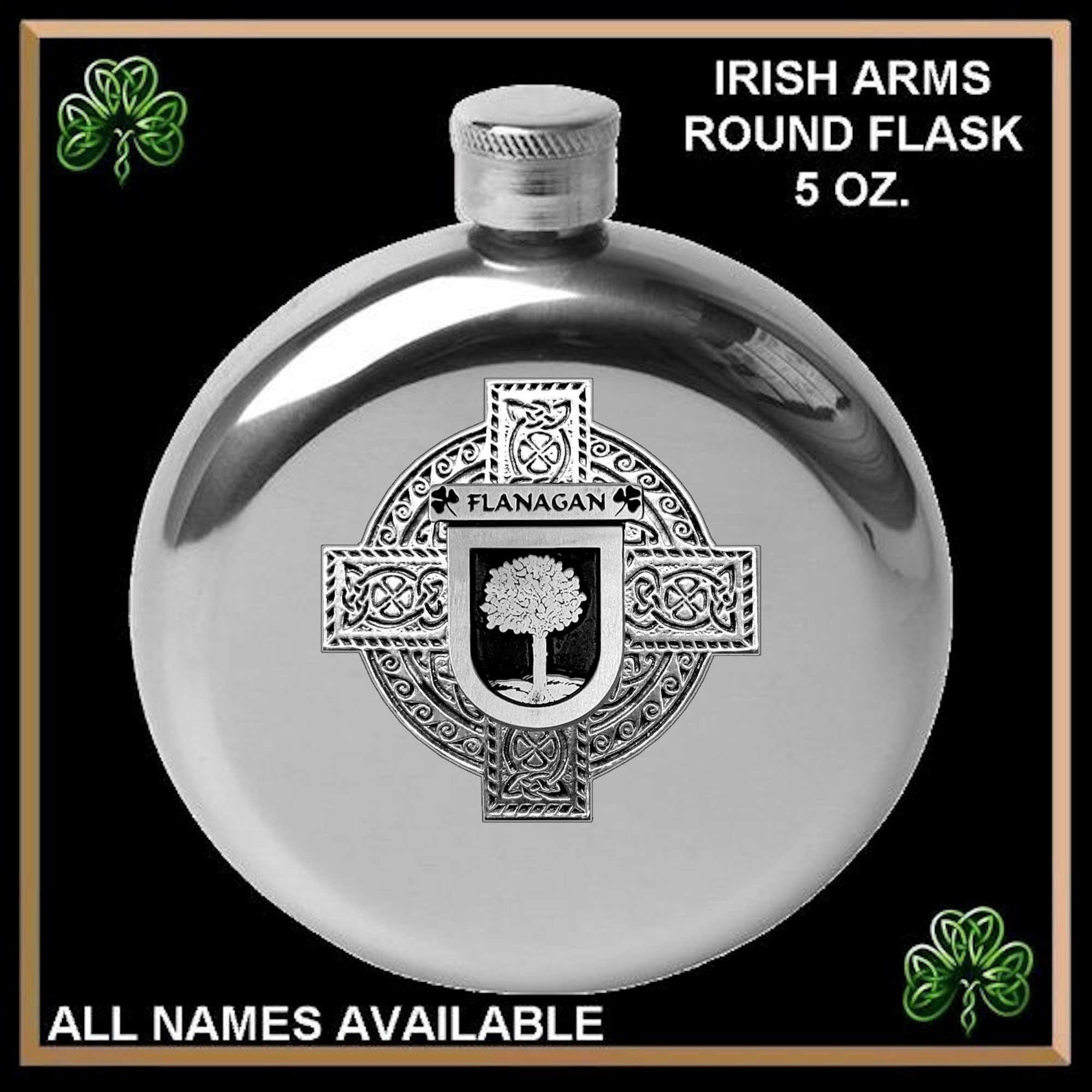 Flanagan Irish Celtic Cross Round Flask 5 oz