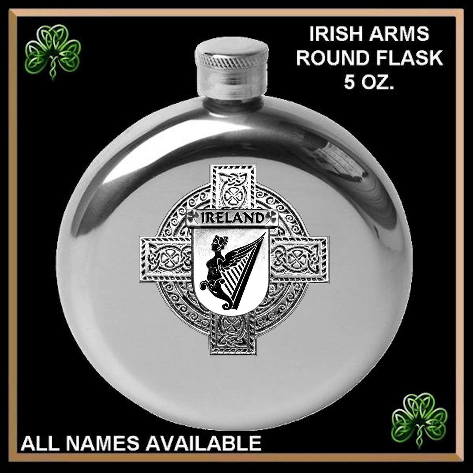 Ireland Irish Celtic Cross Round Flask 5 oz