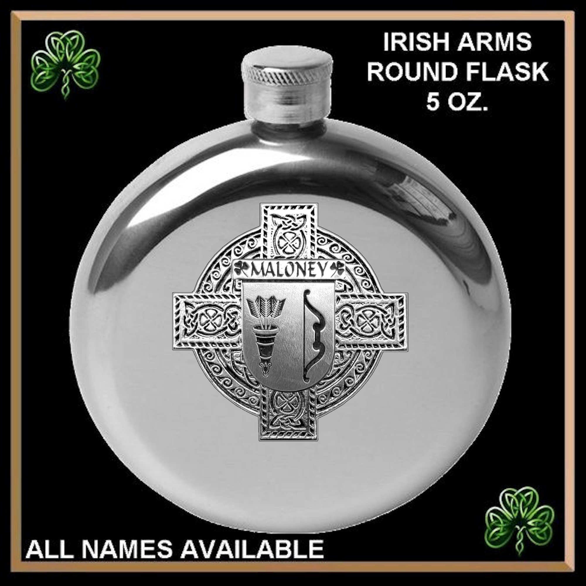 Maloney Irish Celtic Cross Round Flask 5 oz