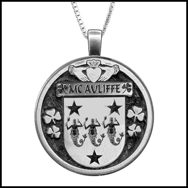 McAuliffe Irish Coat of Arms Disk Pendant, Irish