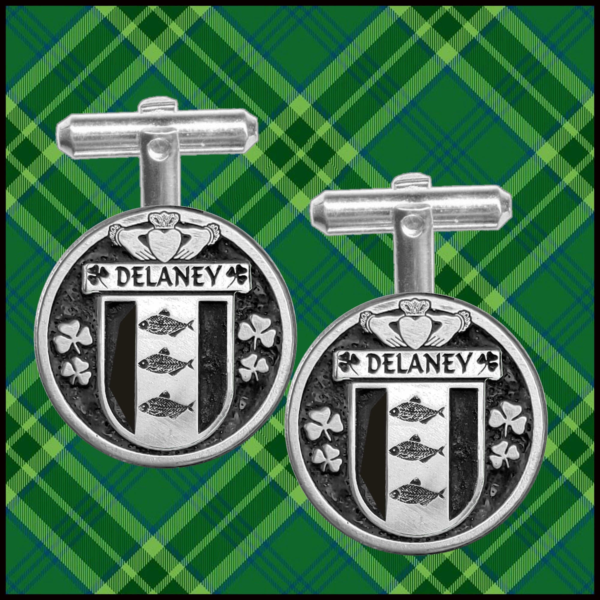 Delaney Irish Coat of Arms Disk Cufflinks