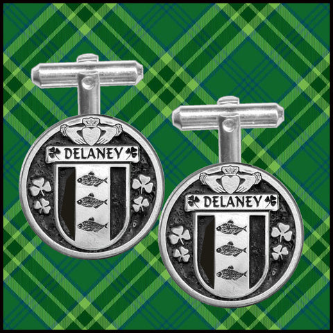 Delaney Irish Coat of Arms Disk Cufflinks