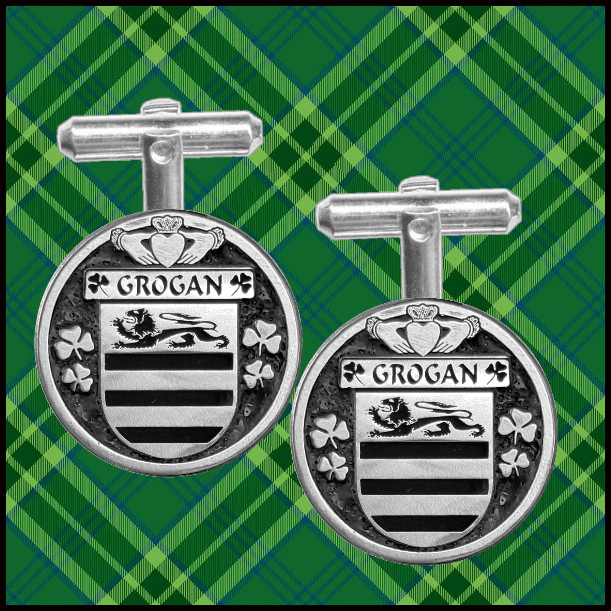 Grogan Irish Coat of Arms Disk Cufflinks