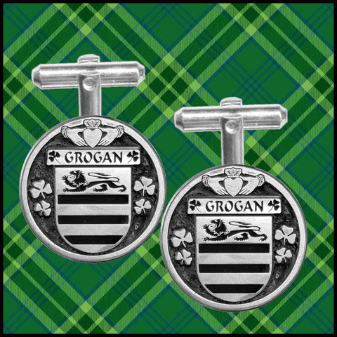 Grogan Irish Coat of Arms Disk Cufflinks