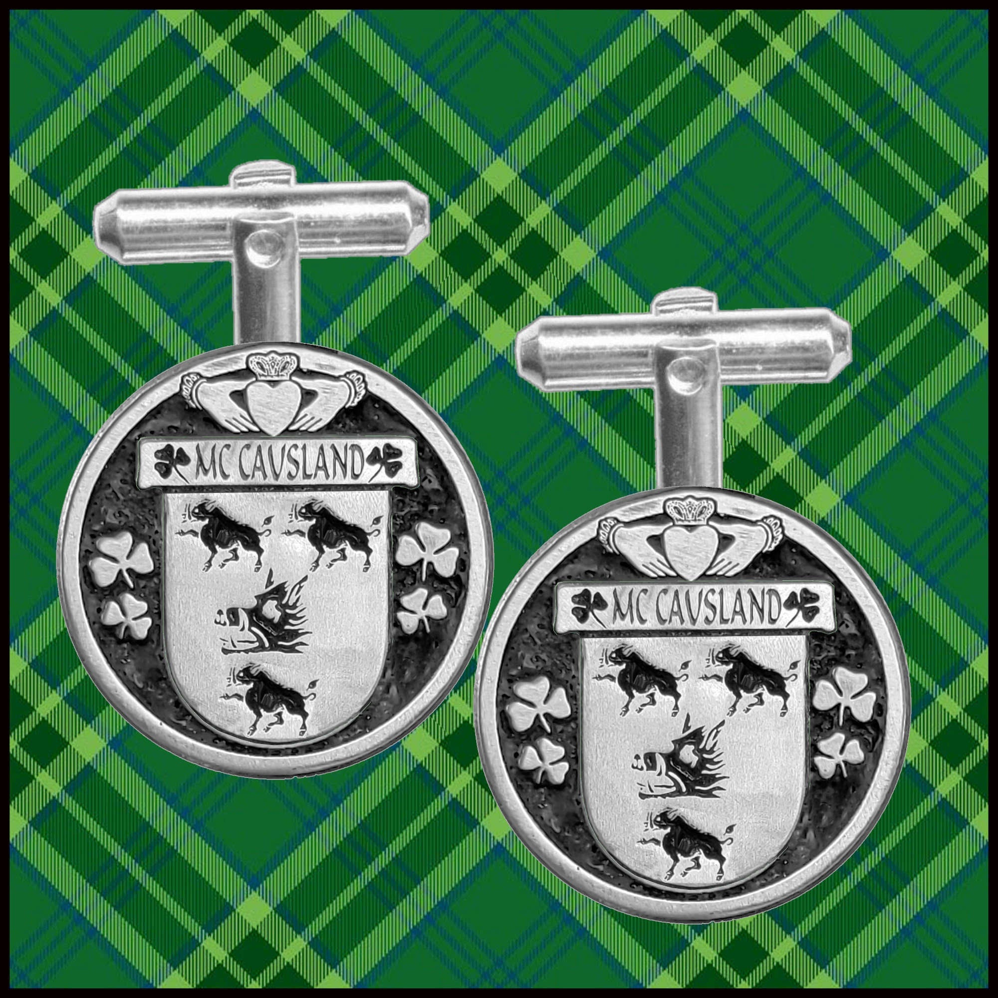 McCausland Irish Coat of Arms Disk Cufflinks